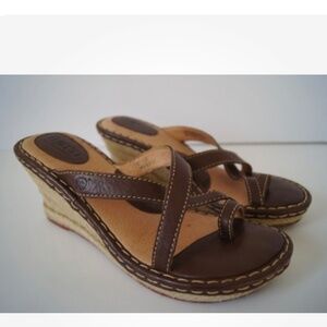 BORN Brown Leather Platform Wedge Sandals